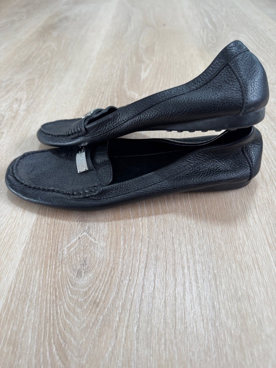 Coach Black Pebbled Leather Penny Loafers with Silver Plaque